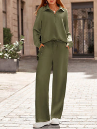 Women's Half-Zip Lapel Casual Two-Piece Set - image 6