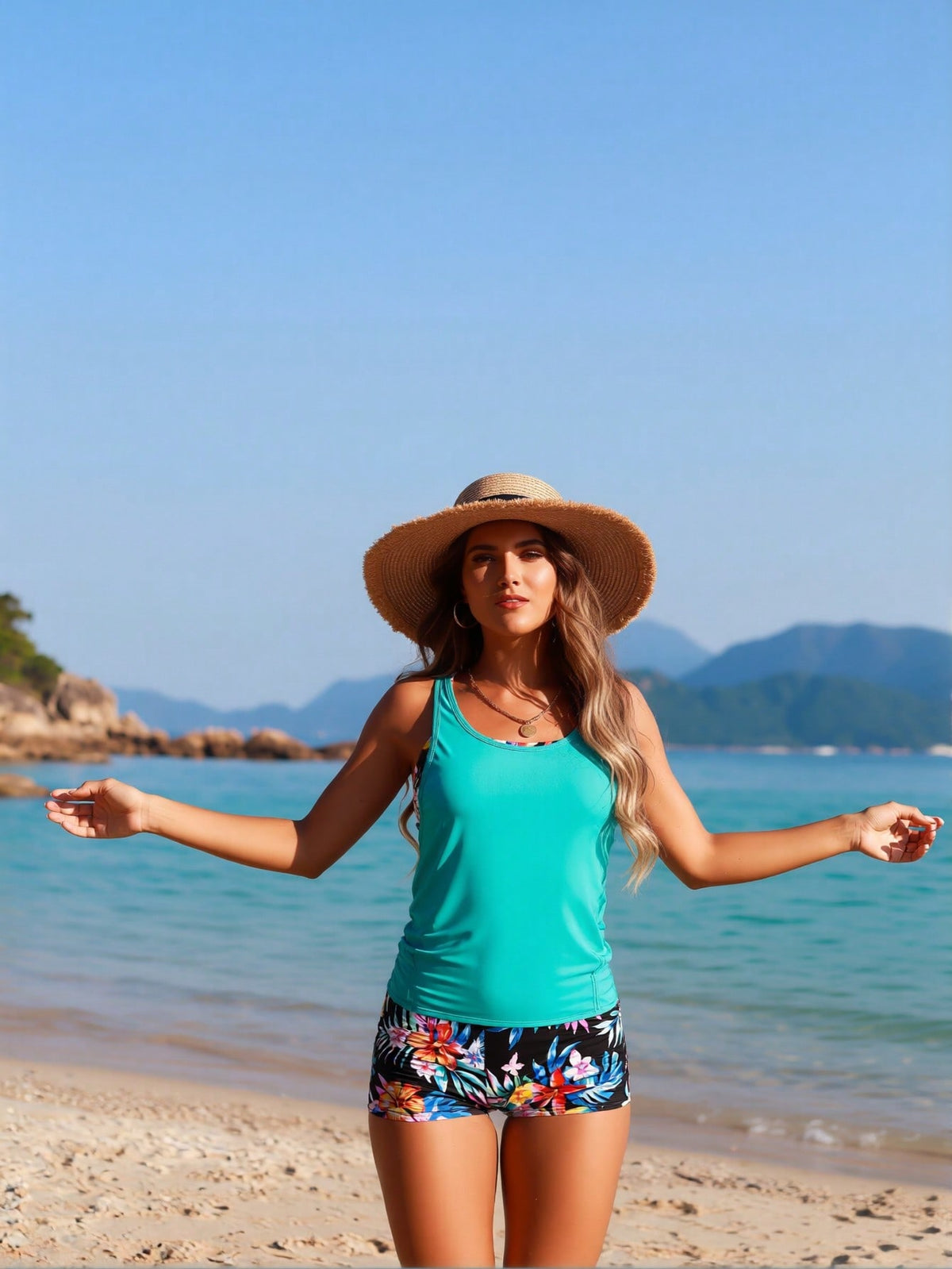 Women's Playful Swim Set Turquoise Racerback Tank Top - image 3