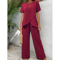 Two-piece Short Sleeve Pullover Round Neck Loose Casual Irregular - image 6