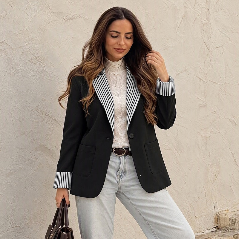 Plaid Color Block Loose Fit Blazer