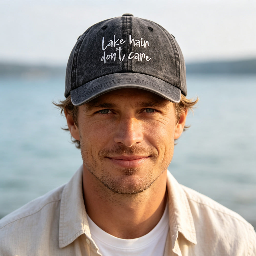 2pcs Lake Hair Washed Black Baseball Cap , Lake Hair Don't Care Embroidery Vintage Distressed Hat Summer Casual Lake Trip Hat - image 9