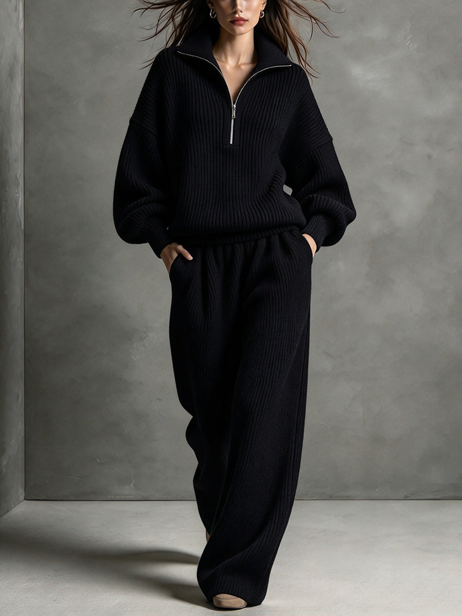 Women's Half-Zip Top and Wide Leg Pants Set - image 8