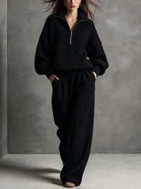 Women's Half-Zip Top and Wide Leg Pants Set - image 8