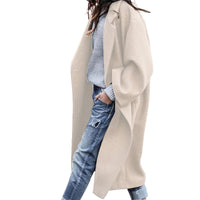 Women's Long Woolen Lapel Coat with Pockets, Khaki Single Breasted Winter Overcoat - image 8
