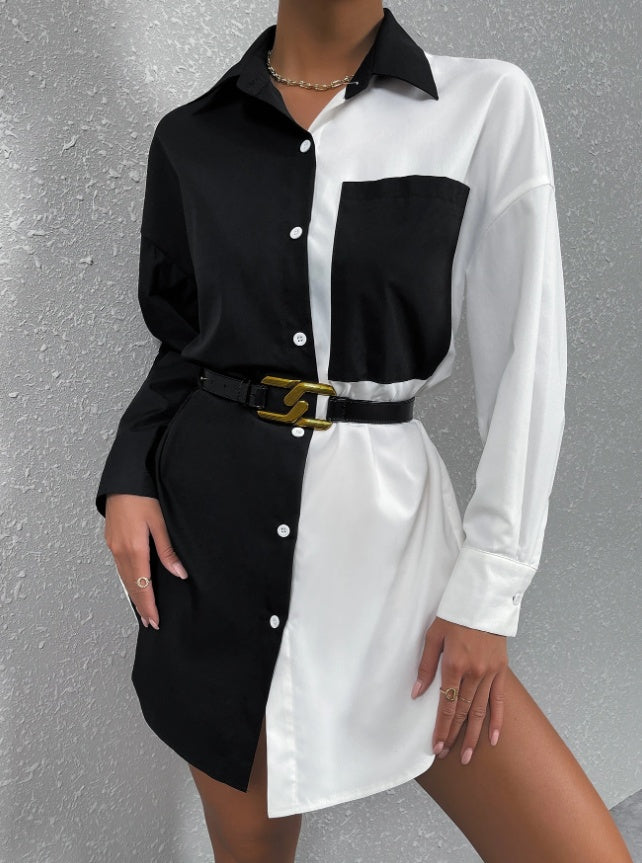 Women's Casual Shirt Black And White Contrast Suitable For Summer - image 3