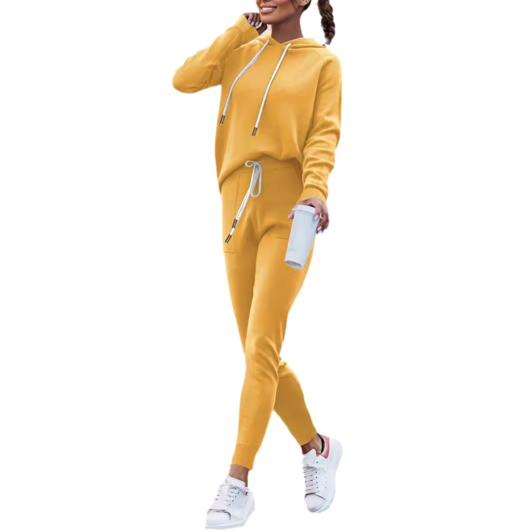 Hoodie With Drawstrings High Waist Trousers Casual Sweatshirt Two-piece Suit - image 5