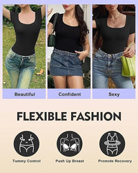 Seamless Square Neck Bodysuit For Women Tummy Control Short Sleeve Thong Shapewear Slim Fit Body Sculpting - image 6