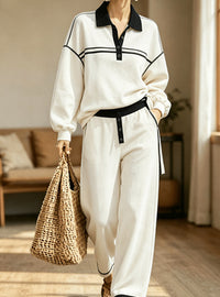 Collared Top And Loose Wide-leg Pants Set - image 2
