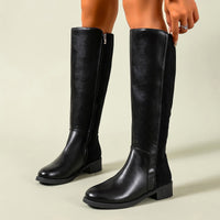 Leather Low Heel Zip Knee High Boots - image 1