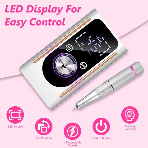 Portable Electric Nail Drill Bit 45000 RPM With 11 Bits Base Waist Clip Cordless Rechargeable Nail File Machine For Professional Salon Home Acrylic Nails Remove Nail Gel Polish Manicure - image 7