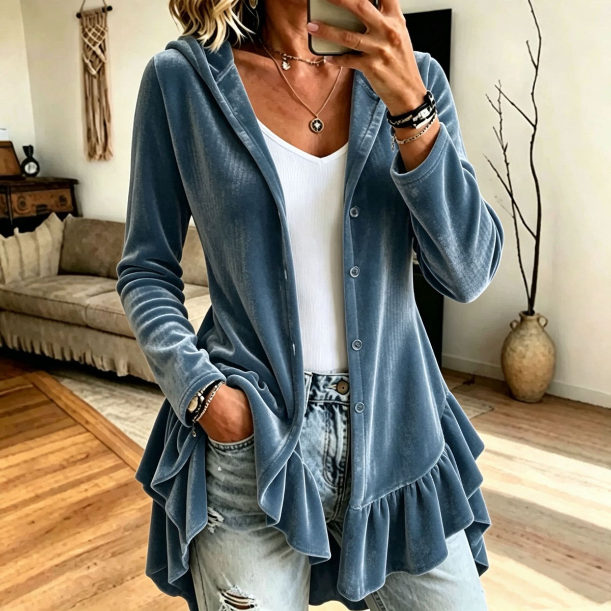 Women's Hooded Button Front Cardigan