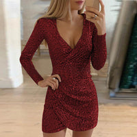 Women's Sequin V-Neck Long Sleeve Bodycon Mini Dress - image 6