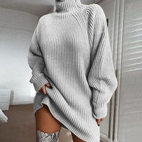 Solid Turtleneck Long Sweater Winter Warm Women Sweater Dress - image 9