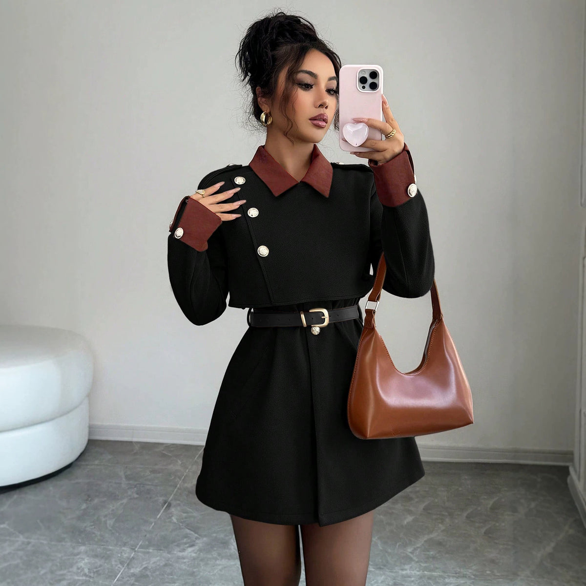 Notch Collar Slim Fit Wool Coat - image 3