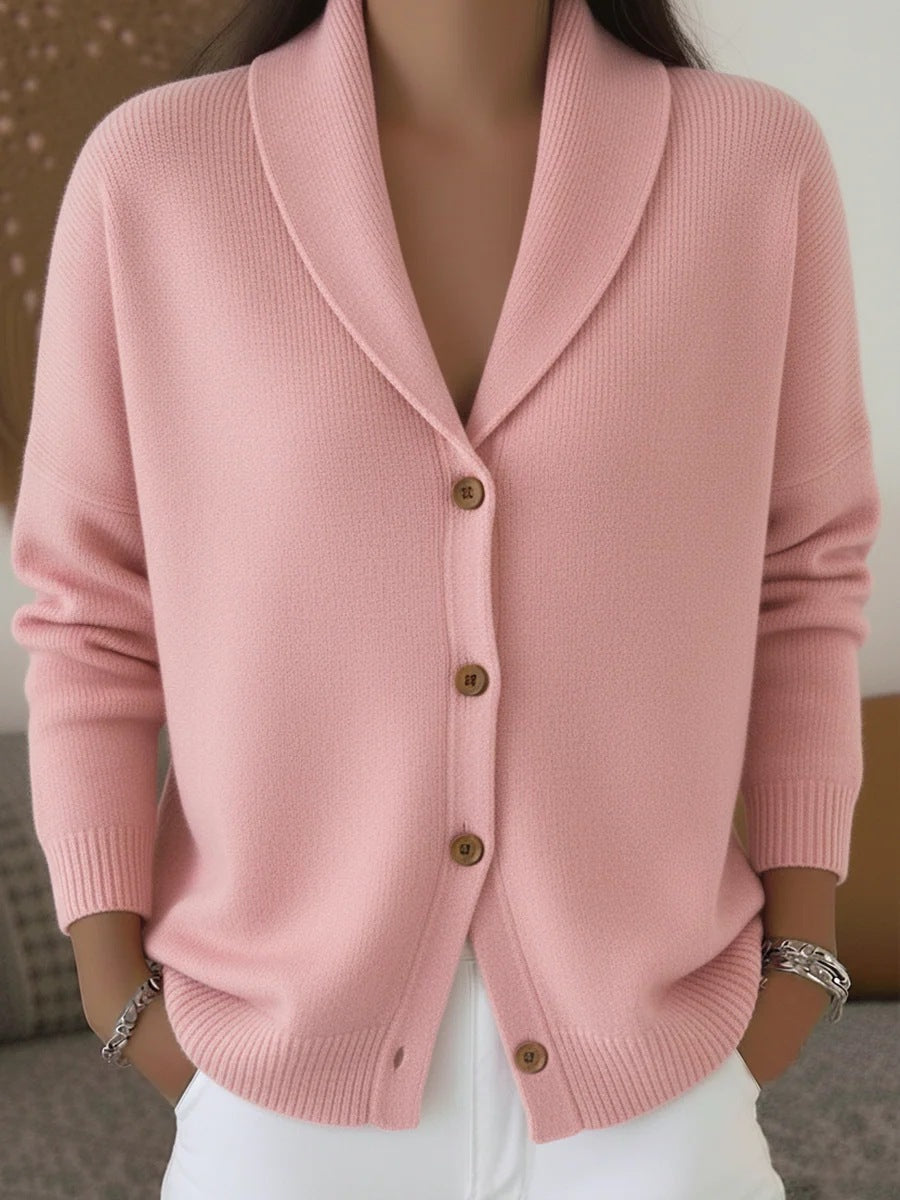 Women's Loose Knit Notch Lapel Long Sleeve Cardigan