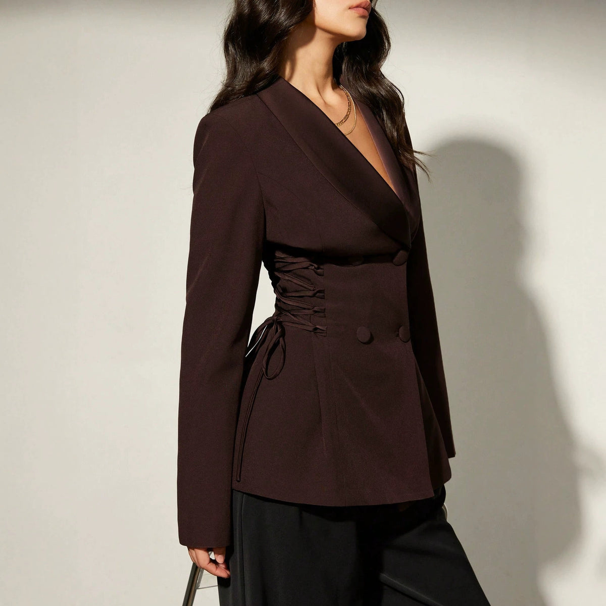 Women's Dark Brown Slim Fit Blazer - image 4