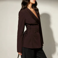 Women's Dark Brown Slim Fit Blazer - image 4
