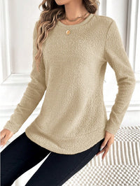 Casual Warm Solid Color Round Neck Teddy Sports Shirt - image 5