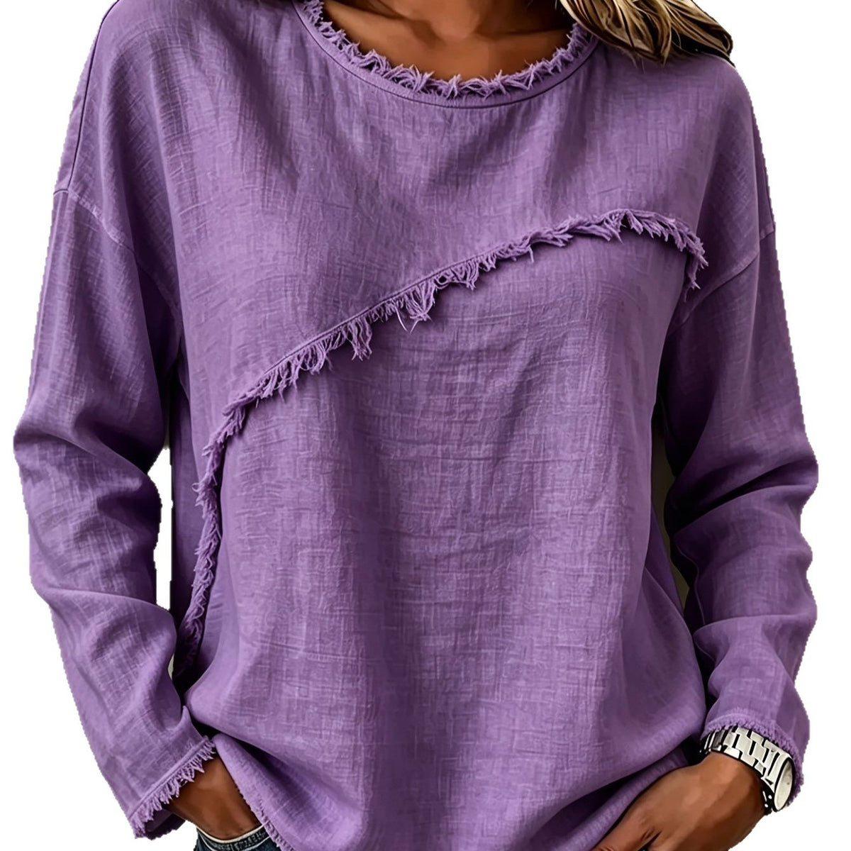Women's Lace Patchwork Long Sleeve Round Neck Loose T-Shirt - image 5