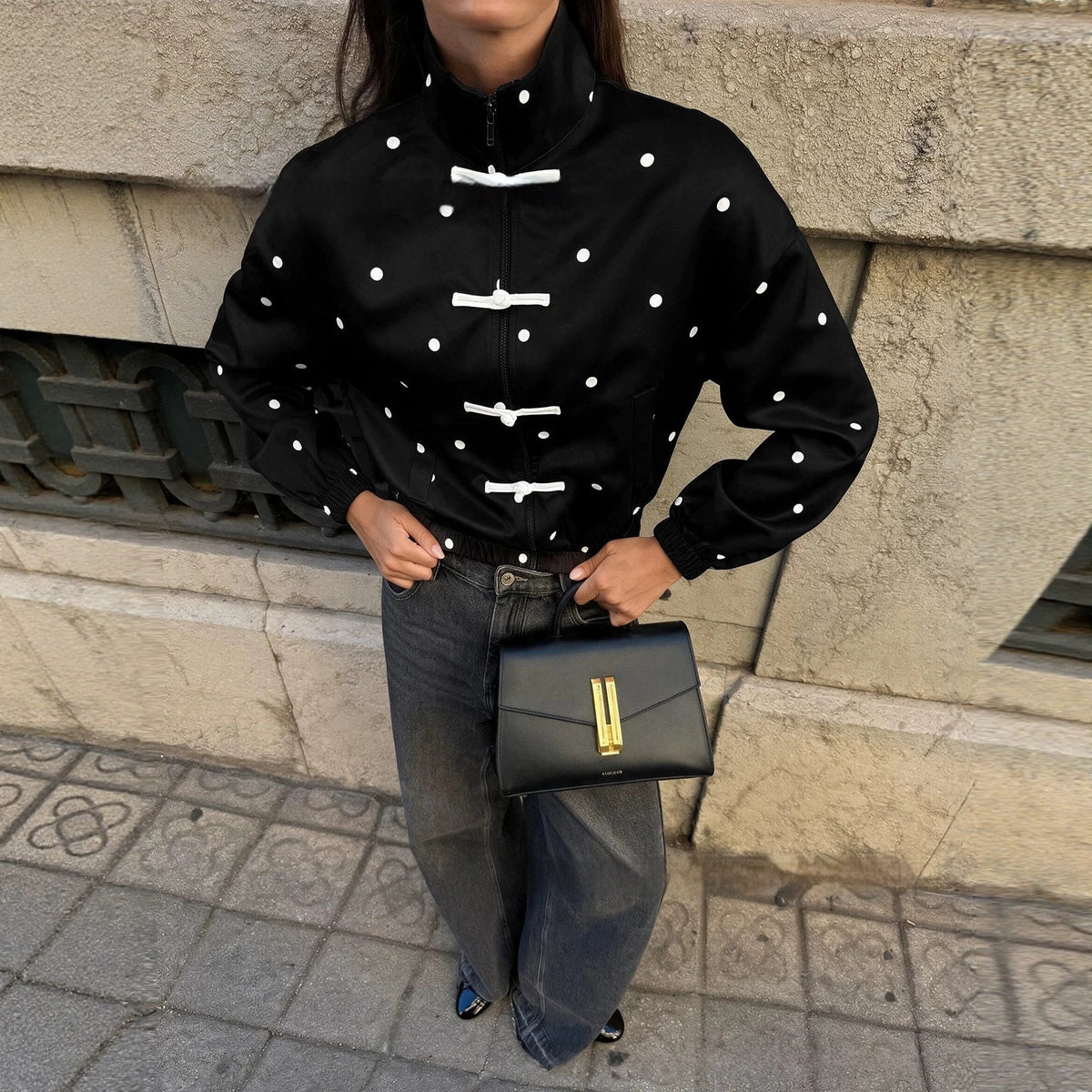 Knot Button Belted Zip-Up Jacket - image 4
