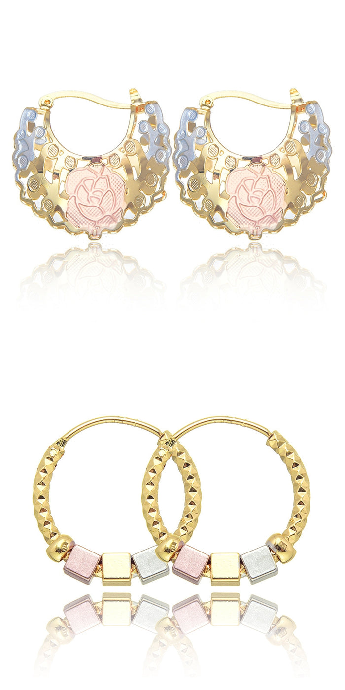 Gold Hollow Rosette Hoop Earrings