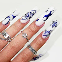 24 PCS Blue Butterfly Press-On Nails - image 1