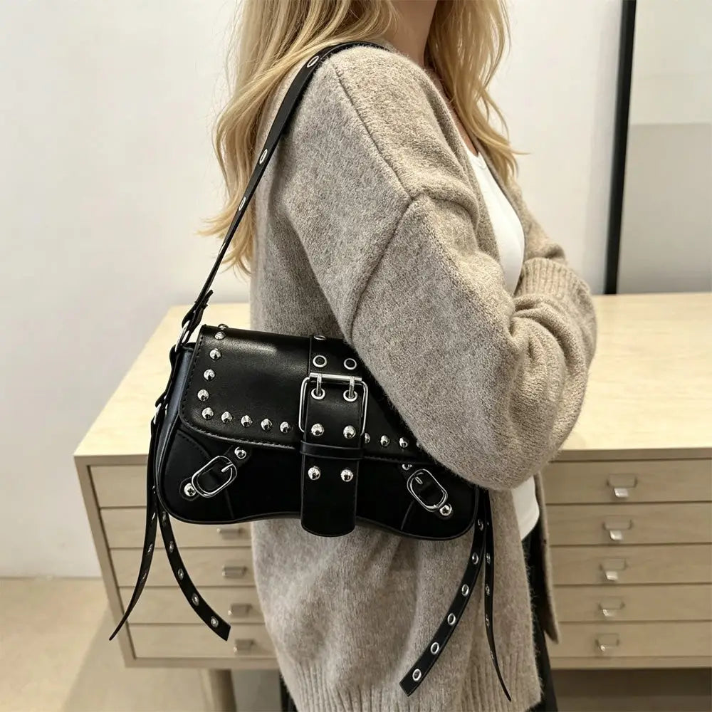 Studded Vegan Leather Shoulder Bag - image 6
