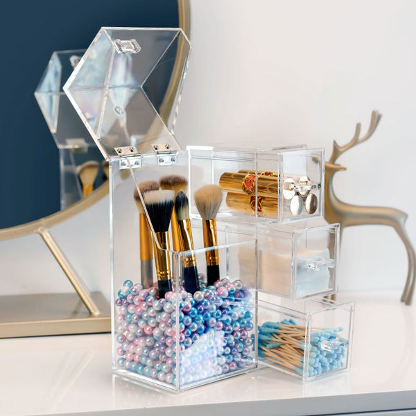 Clear Makeup Brush Holder with Lid