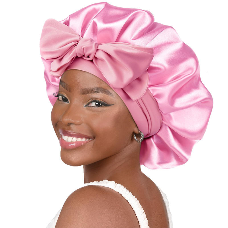 Satin Sleep Bonnet With Bow Knot, Elastic Wide Band Night Cap, Silk Like Satin Hair Bonnet For Women - image 9