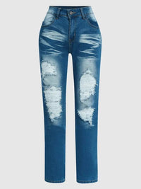Light Blue High-Waist Ripped Skinny Jeans - image 4