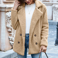 Women's Fuzzy Teddy Coat, Lapel Double Breasted Winter Jacket with Pockets - image 2