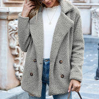 Women's Fuzzy Teddy Coat, Lapel Double Breasted Winter Jacket with Pockets - image 9