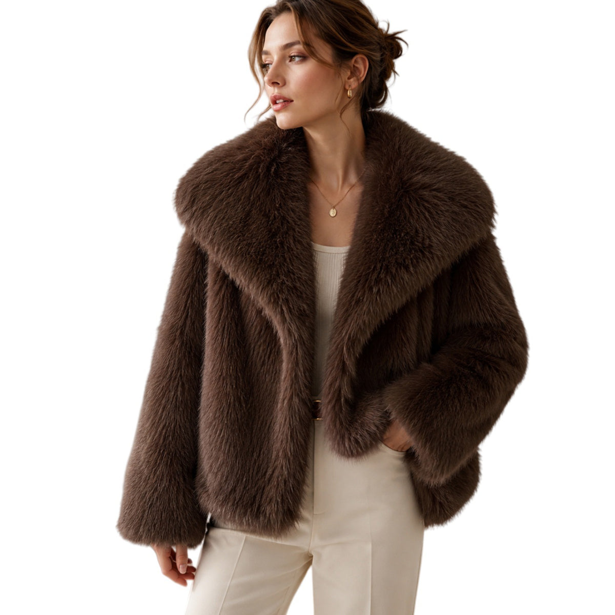 Retro Faux Fur Plush Coat with Lapel