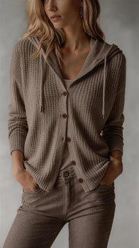 Hooded Knitted Cardigan Womens Loose-Fit Coat - image 7