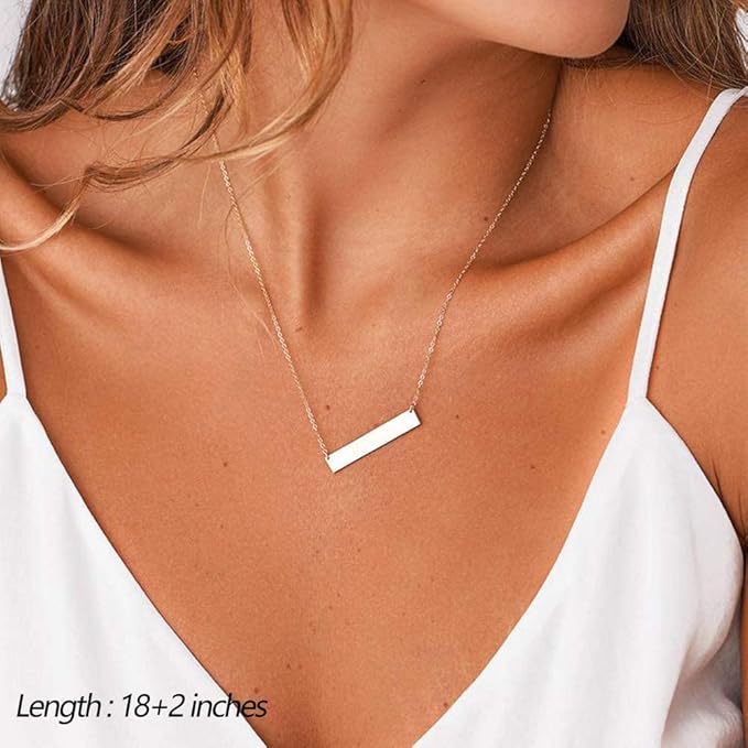 Dainty Layered Gold Necklace for Women, 14K Gold Plated Bar, Disc Pendant and Bead Choker - image 3
