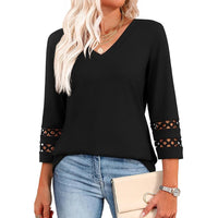 Women's V-Neck 3/4 Sleeve Top with Lace Trim - image 7