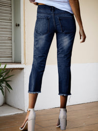 Women's Stretch Slim Fit Seven Quarter Denim Pants - High Stretch Frayed Edge Pocket Mid Waist Denim Seven - image 5