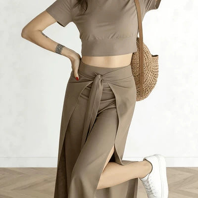 High Waist Tie-Front Slit Wide Leg Pants - image 4