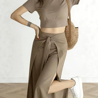 High Waist Tie-Front Slit Wide Leg Pants - image 4
