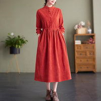 Stand Collar Button Corduroy Dress - image 4