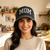 Vintage Washed Black MOM Embroidery Baseball Cap, Women Casual Hat - image 1