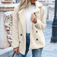 Women's Fuzzy Teddy Coat, Lapel Double Breasted Winter Jacket with Pockets - image 4