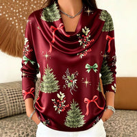Christmas Tree Print Turtleneck Long Sleeve Top - image 4
