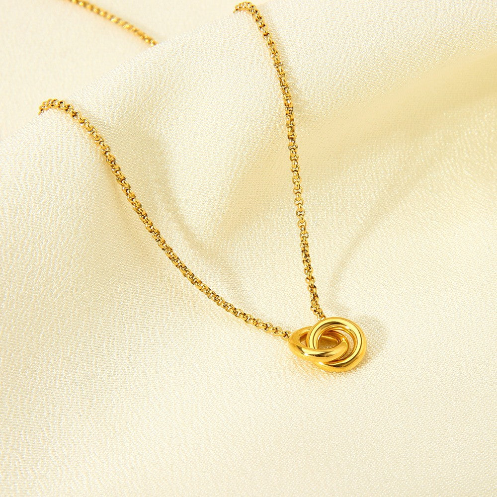 18K Gold Plated Double Ring Pendant Necklace - image 4