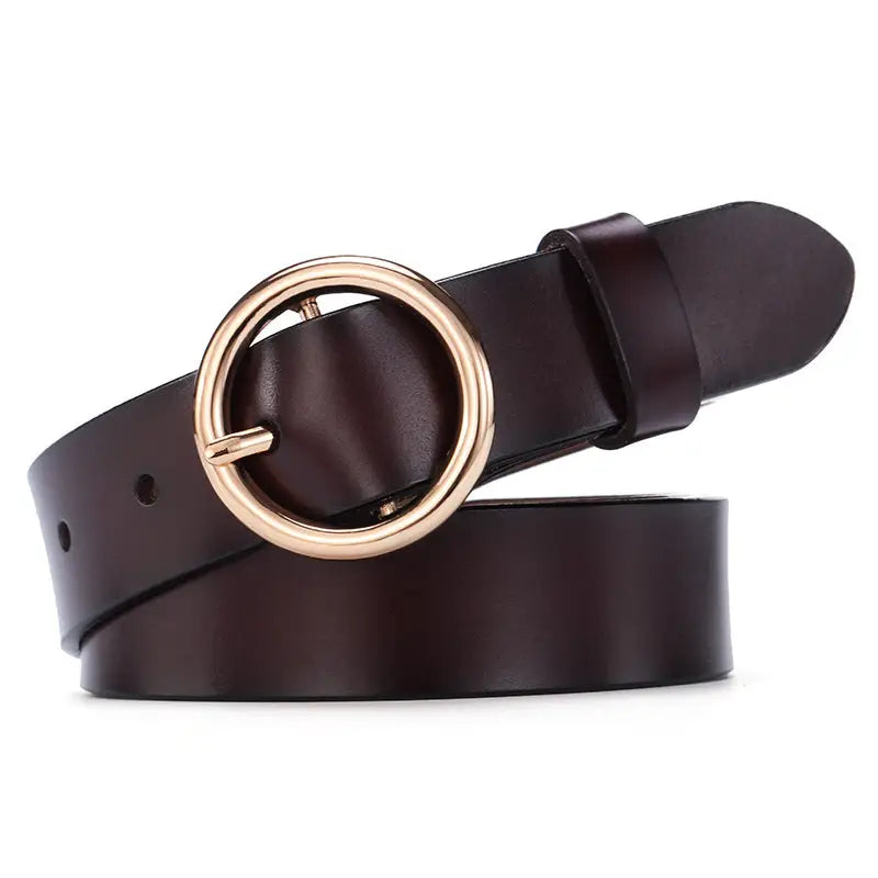 Round Buckle Leather Belt - image 1