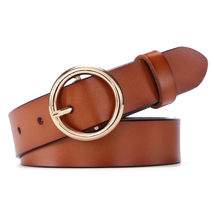 Round Buckle Leather Belt