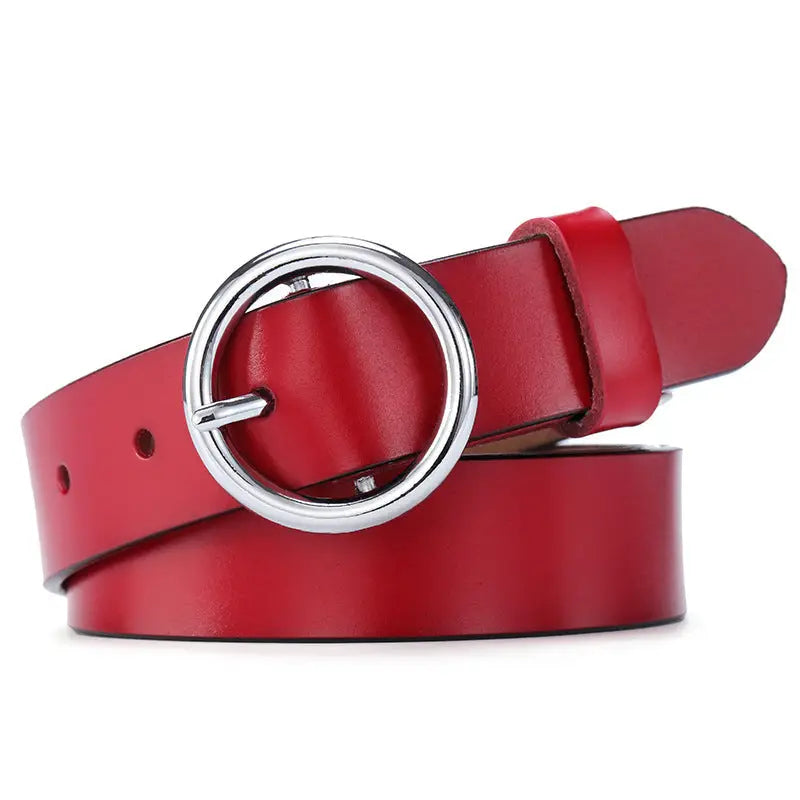 Round Buckle Leather Belt - image 5