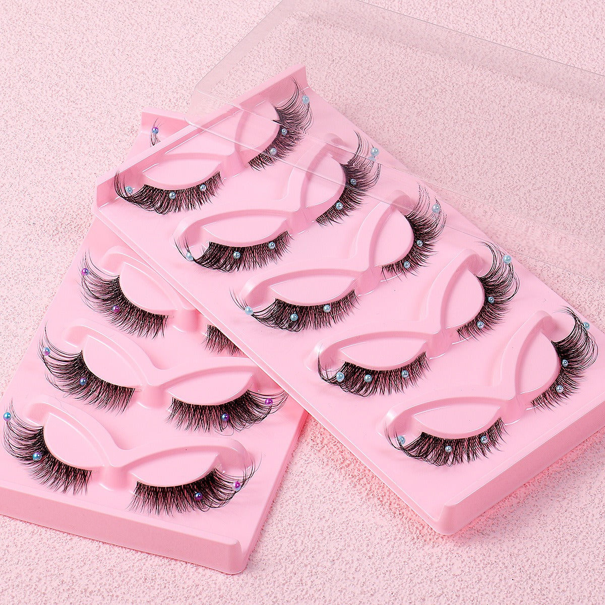 5 Pairs Cat Eye Wispy False Eyelashes, Clear Band - image 5