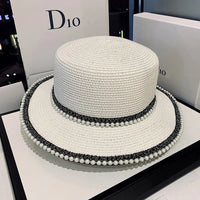 Pearl Trim Straw Sun Hat - image 3