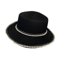Pearl Trim Straw Sun Hat - image 1